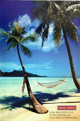 #ad “Paradise Beach” How Beautiful It is Scenic Hammock Poster 24 x 36