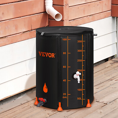 #ad VEVOR Collapsible Rain Barrel Rain Catcher 100 Gallon Large Capacity PVC Black