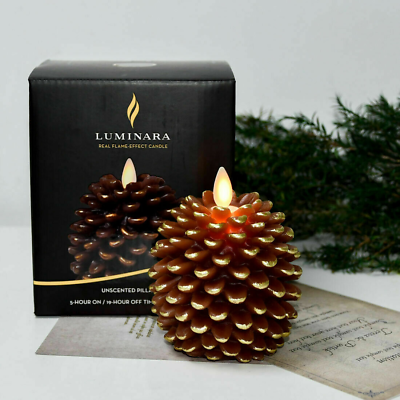 Luminara Flameless Pine Cone Candles Wax Battery Operated Remote Brown White