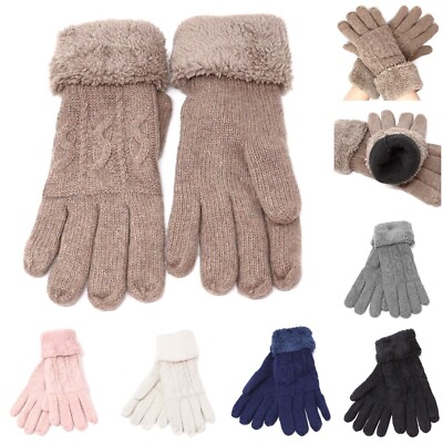 #ad Women#x27;s Knit Winter Wool Gloves w Fur lining Thermal Insulated Warm Gloves