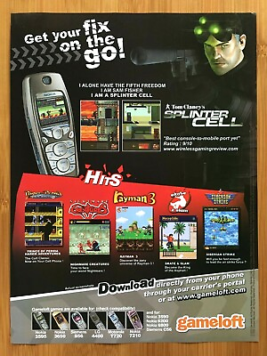 2003 Splinter Cell Mobile Print Ad Poster Nokia Flip Phone Video Games Pixel Art