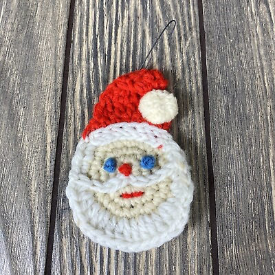 #ad Vintage Handmade Crochet Knit Santa Claus Head Christmas Ornament 3.5”