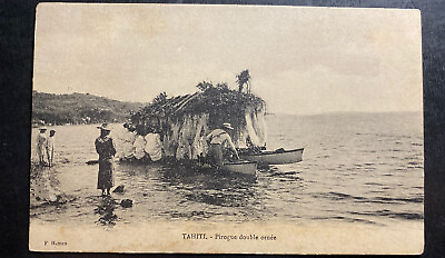1922 Papeete Tahiti RPPC Postcard Cover To Oakland CA USA decorated Canoe