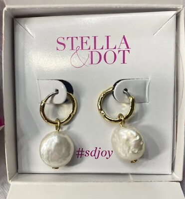 #ad STELLA amp; DOT Essential Pearl Earrings Gold Tone New #E651G