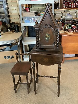Vintage Antique Candlestick Telephone Wood Gossip Bench Chair Stand Desk Cabinet