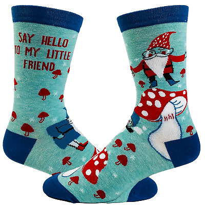 Women#x27;s Say Hello To My Little Friend Socks Funny Mushroom Gnome Novelty Fantasy