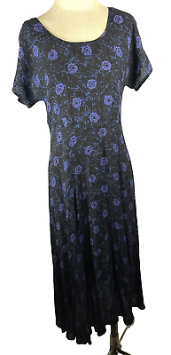 #ad Vtg Rabbit Designs Black Purple Floral Maxi Dress Size 8 Cottage Core Prairie
