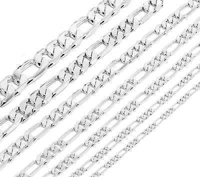 #ad Men Silver Plated 3mm To 12mm Figaro Link Necklace Chain 24 Or 30 Inch