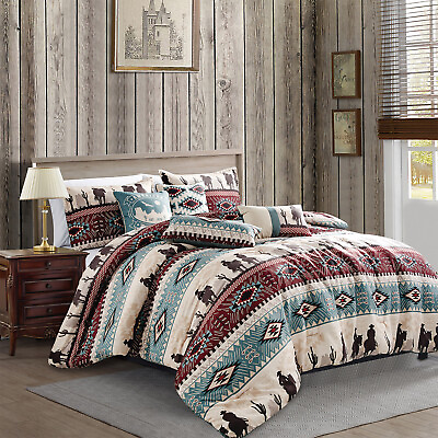 HIG 7 Pieces Multi Color Print Luxury Retro Style Comforter Set Queen King Size