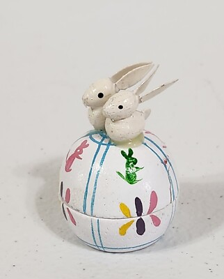 Vtg Midwest Taiwan Bunny Rabbit Miniature Wood Wooden FIGURINE Easter Egg Nest