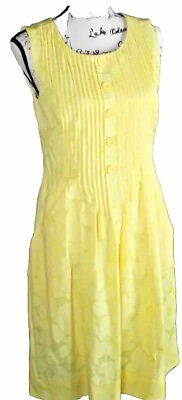 #ad VTG Rabbit Rabbit Rabbit Design Yellow Sun Dress Women#x27;s 10 Floral Print Lined