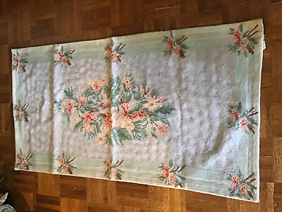 #ad Vintage Style Artisan Pale Blue Floral Area Rug Wool India 24 X 45”