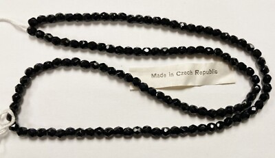 120 PIECES VINTAGE CZECH GLASS JET BLACK 5mm. FIRE POLISHED FACETED BEADS L970