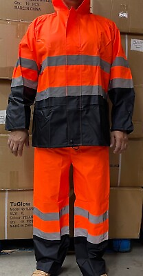 Orange Safety Rain suit Rain Jacket With Hoodie and Rain Pants