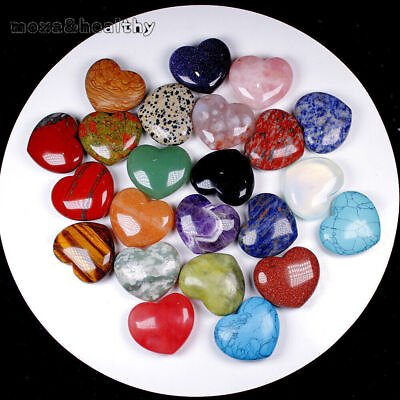 #ad 4CM Natural Quartz Crystal Carved Heart Shaped Love Reiki Healing Palm Stone