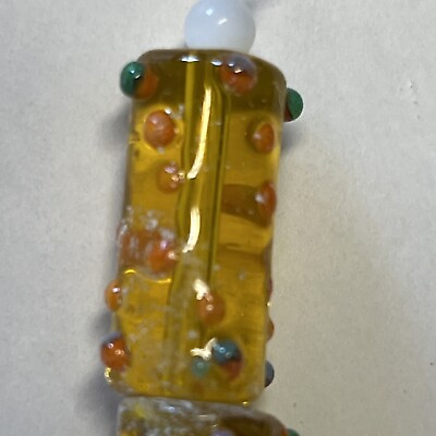 20 LAMPWORK Handmade Glass Golden Brown Red Dots Cylinder Tube Beads 16x8mm