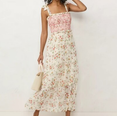 #ad NEW Laura Conrad Smocked Bodice Feminine Cottage Core BoHo Maxi Dress Spring