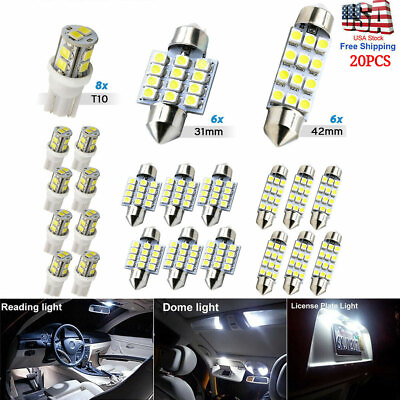 #ad 20pcs LED Interior Lights Bulbs Kit Car Trunk Dome License Plate Lamps 6500K