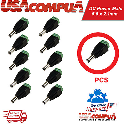 #ad Connector for CCTV DC Power Male 5.5 x 2.1mm Jack Adapter Cable Plug 10pcs