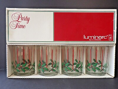 Luminarc Set of 4 Party Time Holly Cheer 14 oz. Double Rocks Glasses