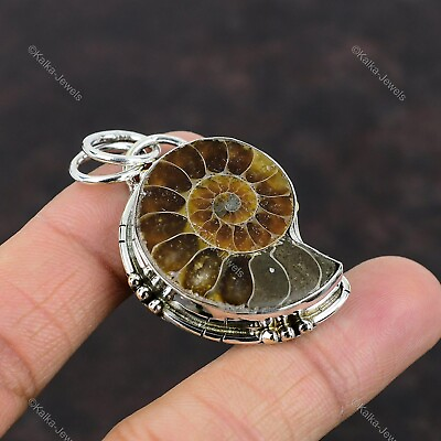 #ad #ad Natural Ammonite Fossil Gemstone Pendant Vintage 925 Sterling Silver Jewelry