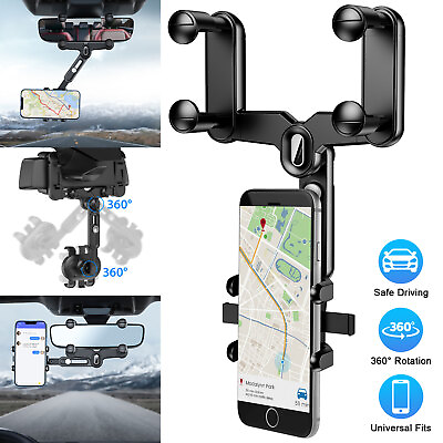 #ad 360° Car Rearview Mirror Adjustable Phone Holder Mount Cradle For Cell Phone GPS