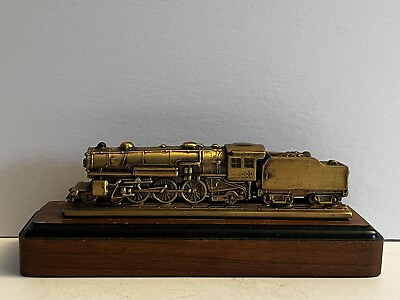 #ad Vintage Collectible Metal Train Locomotive on Wooden Base