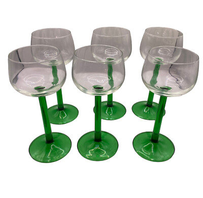 Vintage Luminarc Green Stem 4 Ounce Dessert Wine Glasses Set of 6