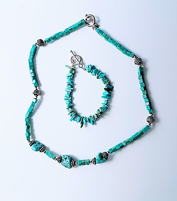#ad Boho Turquoise set necklace bracelet sterling silver vintage SALE