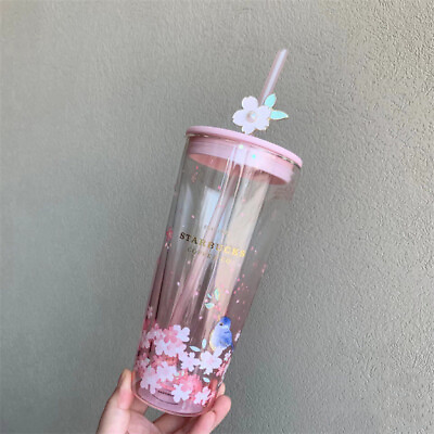 2022 Starbucks China Cherry Blossom Tumbler Pink Sakura 20oz Glass Straw Cup