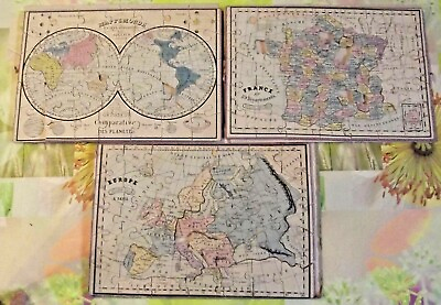 3 Antique Cards France IN 89 County World Map Europa À Paris XIX °