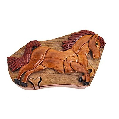 #ad Handmade Wooden Art Intarsia Trick Secret Horse Colt Filly Foal Pony Standing...
