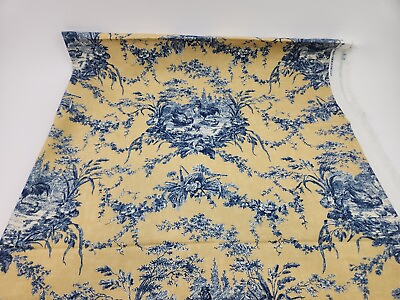 #ad 2 yds Waverly La Petite Ferme Blue amp; Gold Toile Rooster French Country Fabric
