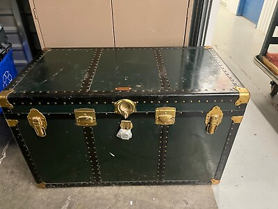 #ad Antique Top Stagecoach Trunk Vintage Ship Steamer Luggage Chest