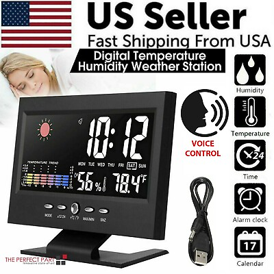LED Digital Alarm Clock Snooze Calendar Thermometer Hygrometer Weather Display
