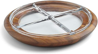 #ad Nambe Cooper Collection Crudite Serving Tray Durable Acacia Wood Glass