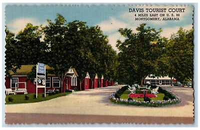 #ad Montgomery Alabama Postcard Davis Tourist Court Exterior c1940 Vintage Antique