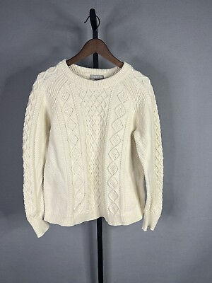 J Crew Cable Knit Sweater Womens Medium Off White Midweight Popover Crew Neck