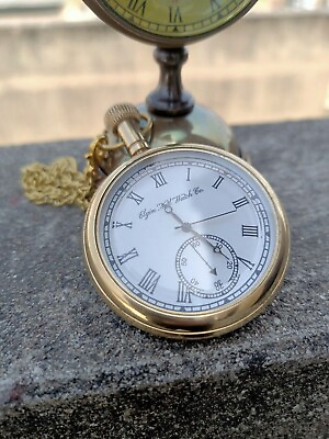 #ad Antique Engraved Brass Elgin Pocket watch W Chain Vintage Gift for occasion