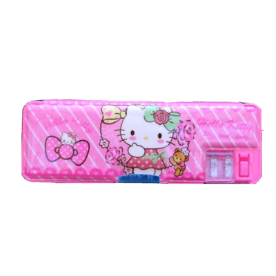 Hello Kitty Pencil Case Pink Ribbon Magnetic Two Compartment Built In Eraser