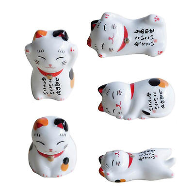#ad Chopstick Holder Japanese Style Ceramic Lucky Cat Chopsticks Rest Set 5Pcs Rack