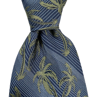 #ad Tommy Bahama Mens Tie Vintage Blue Green Palm Trees Woven Silk USA 57L 4W
