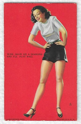 EARL MORAN Pinup Mutoscope Card 1940s SURE SHOW ME A DIAMOND AND I#x27;LL PLAY...