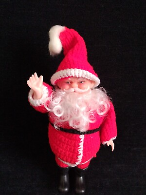 #ad Vintage Handmade Crochet Knit Santa Claus Doll 13quot; Christmas Figure Rubbery Face