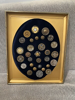 #ad Framed Group of 30 Vintage amp; Antique Buttons Mixed Materials amp; Design