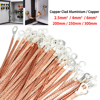 #ad 2.5mm² 6mm² Copper Flat Braid Line Earth Ground Lead Strap Cable Wire 100 Pcs