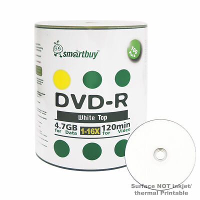 100 Smartbuy 16X DVD R 4.7GB White Top Non Printable Blank Recording Disc