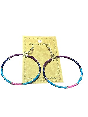 #ad Spirit of Nature Hoop Earrings seed beads crystals round purple pink blue