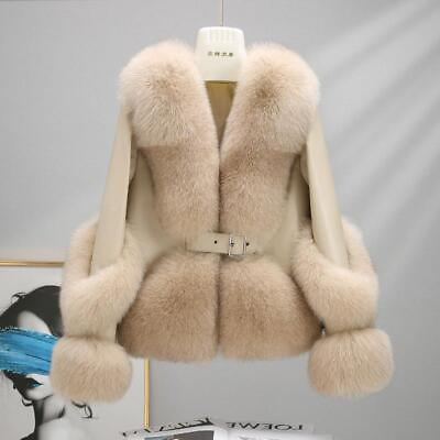#ad 2023 New Women#x27;s Genuine Fox Fur Large Collar Spliced Sheepskin Leather Fur Coat