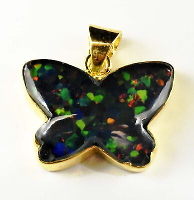 #ad 35.90 Ct Natural Black Fire Opal Doublet Solid 925 Sterling Silver Charm Pendant
